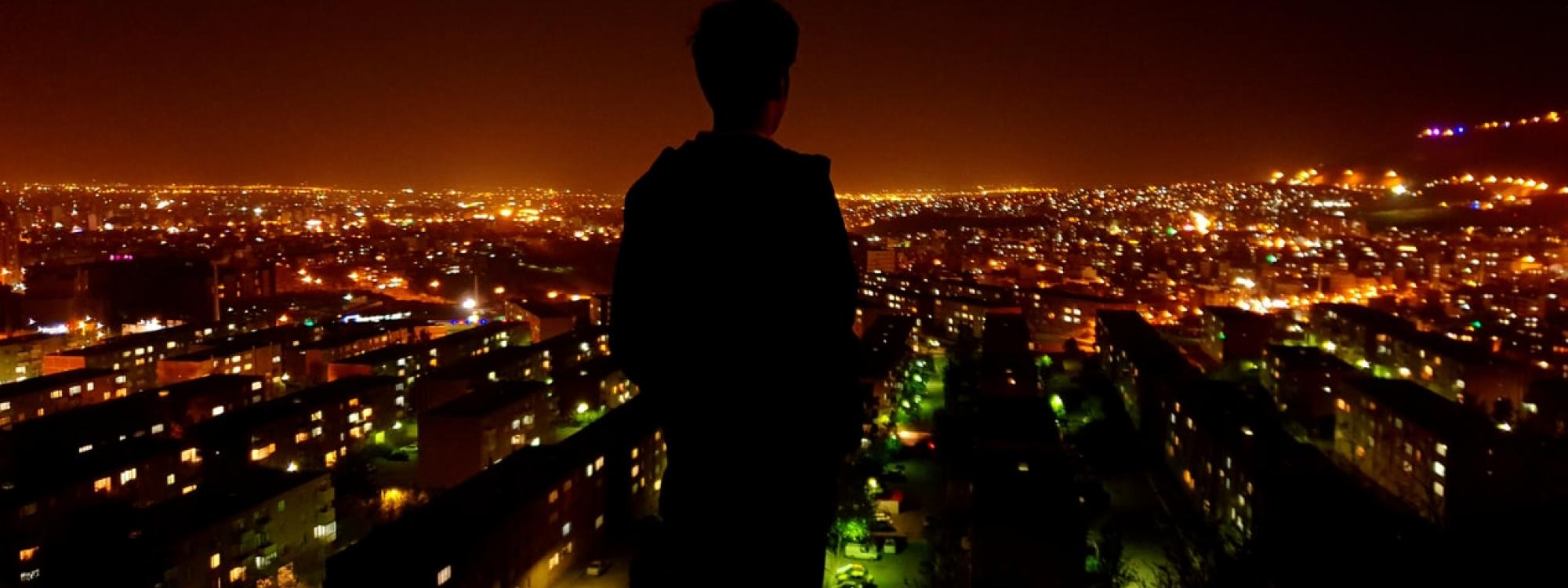 Bright city lights from above